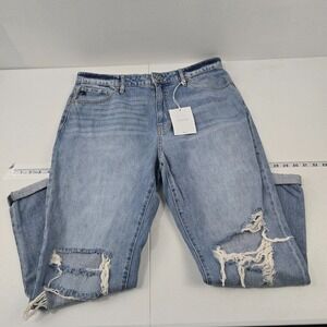 KanCan High Rise Distressed Mom Jeans Blue 13/30‎ Relaxed Fit 4238